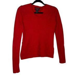 Tahari Cashmere V neck Pullover Long Sleeve Red Sweater Size Small